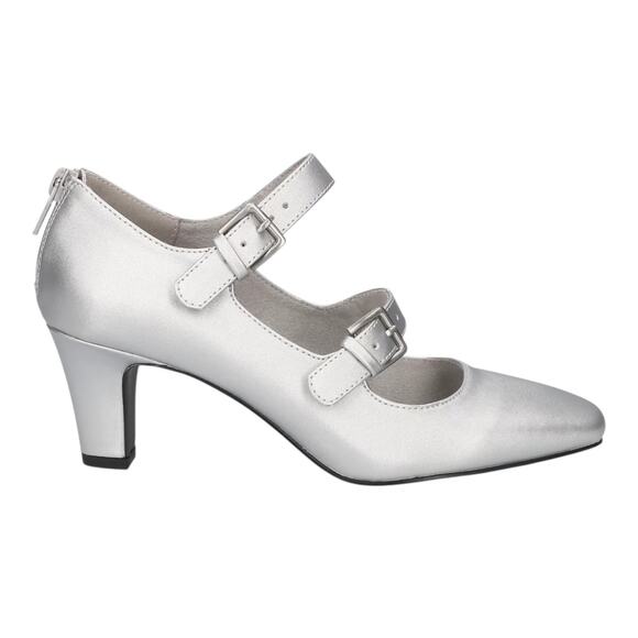Easy Street Women's Willis Mary Jane Mid Heel Pumps Silver Size 9 1/2 W - Picture 2 of 4